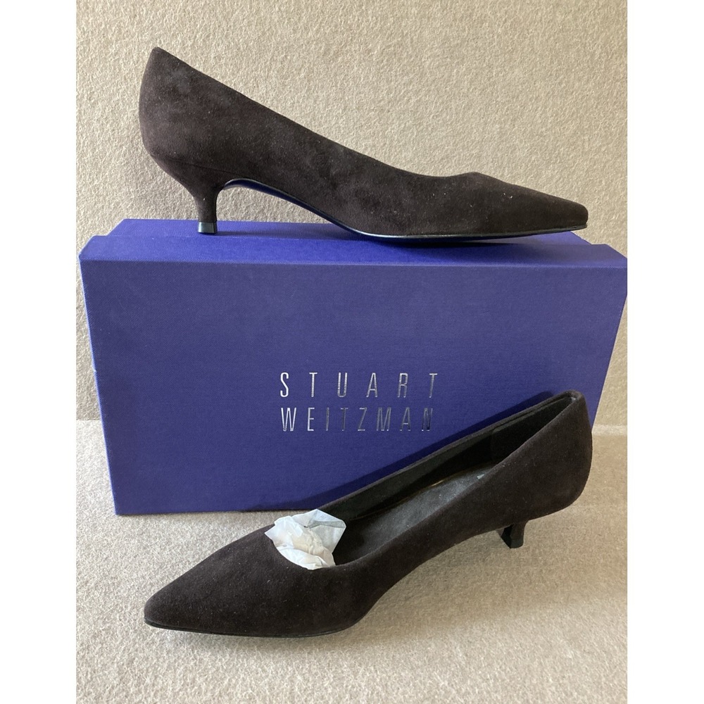 Stuart Weitzman Poco Suede Kitten Heel Shoes Sz 5‎ Cola Brown New Inbox Designer